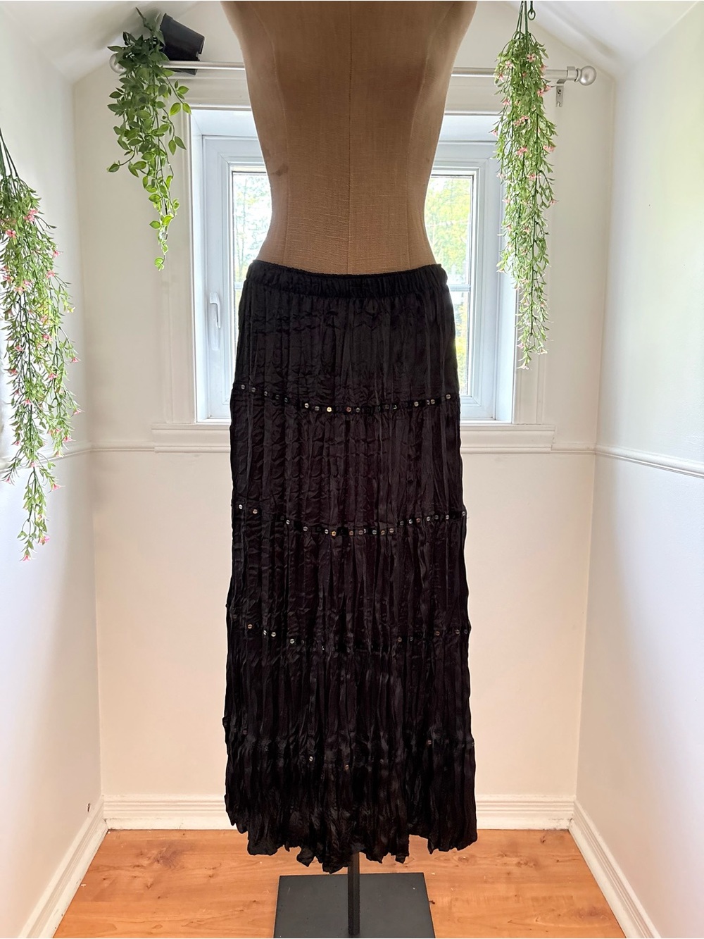 Addition Elle Black Tiered Maxi Skirt with Sequin Detail